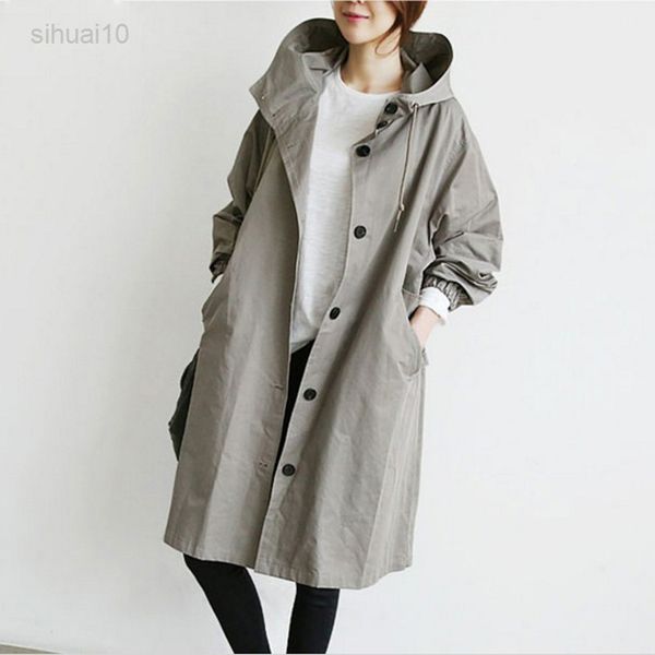 new female trench coat spring autumn women come loose british windbreaker medium long jacket hooded casual outerwear k180 l220725, Tan;black
new female trench coat spring autumn women come loose british windbreaker medium long jacket hooded casual outerwear k180 l220725, Tan;black
