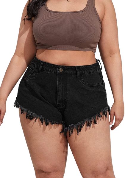 women's plus size raw hem denim shorts zip up booty jeans shorts with pockets o8dr#, White;black
women's plus size raw hem denim shorts zip up booty jeans shorts with pockets o8dr#, White;black