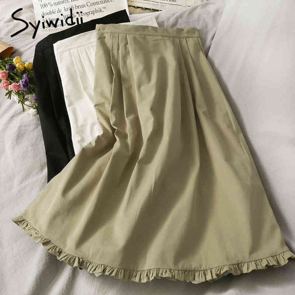 ruffles spliced skirt women high waist midcalf casual solid white pleated spring summer korean fashion skirts 210415, Black
ruffles spliced skirt women high waist midcalf casual solid white pleated spring summer korean fashion skirts 210415, Black