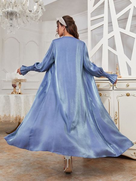 solid tank dress & shirred flounce sleeve open front coat 23g3#, White 
solid tank dress & shirred flounce sleeve open front coat 23g3#, White