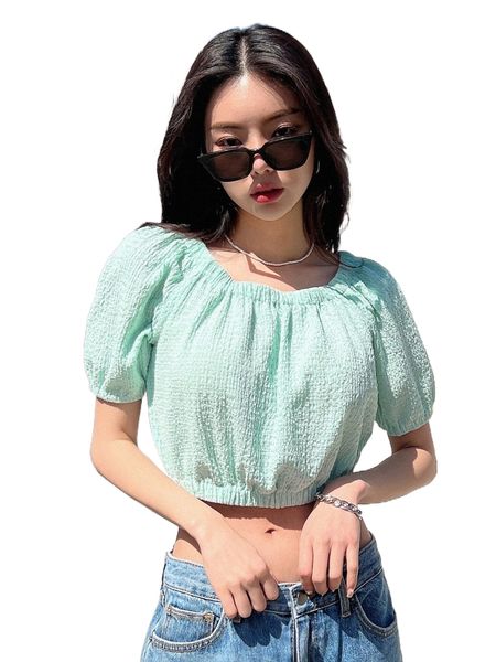 dazy ruched puff sleeve crop tee y6yw#, White