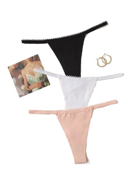 3pack solid simple thong 64tc#, Black;red