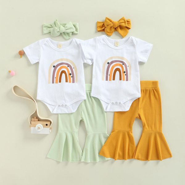 3pcs lovely baby girls summer clothes sets 0-18m rainbow printed romper solid flare pants headband, White
3pcs lovely baby girls summer clothes sets 0-18m rainbow printed romper solid flare pants headband, White