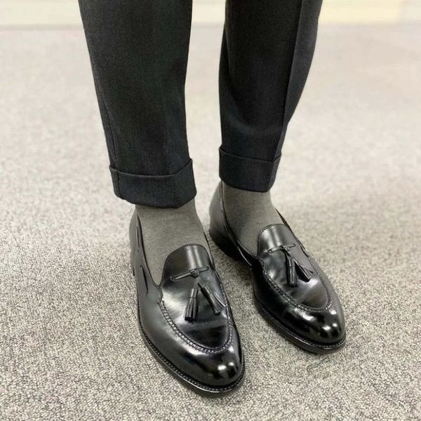 

loafers men shoes pu leather solid color round toe flat heel casual fashion everyday party tassel classic versatile british peas shoes cp136, Black