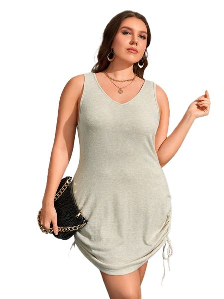 plus drawstring side backless tank dress p95w#, Black
plus drawstring side backless tank dress p95w#, Black