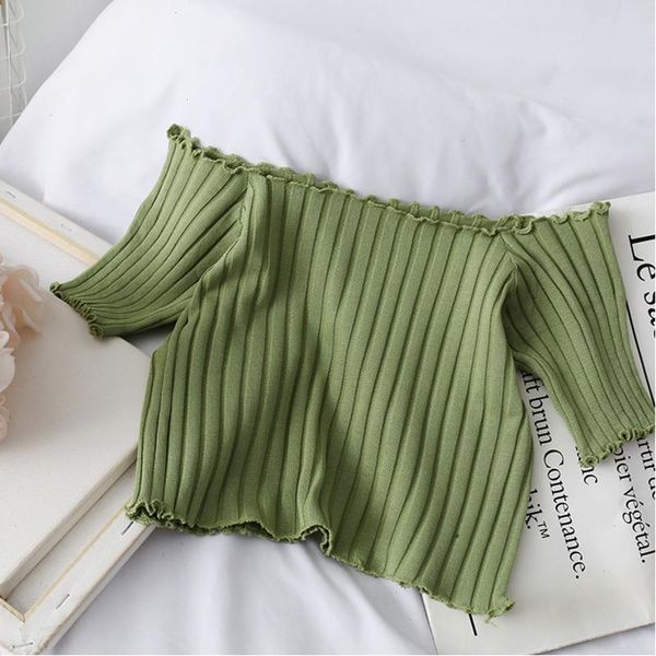 ruffle hem tees women short sleeve knitted crop off shoulder flexible t-shirts female solid streetwear summer, White
ruffle hem tees women short sleeve knitted crop off shoulder flexible t-shirts female solid streetwear summer, White