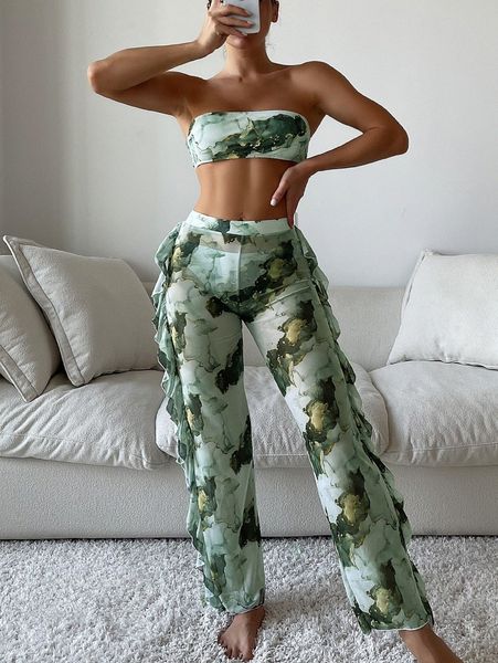 3pack marble print bandeau bikini swimsuit & cover up pants p6lf#, White;black 
3pack marble print bandeau bikini swimsuit & cover up pants p6lf#, White;black