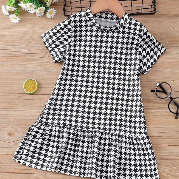 toddler girls houndstooth mock neck ruffle hem smock dress she, Red;yellow