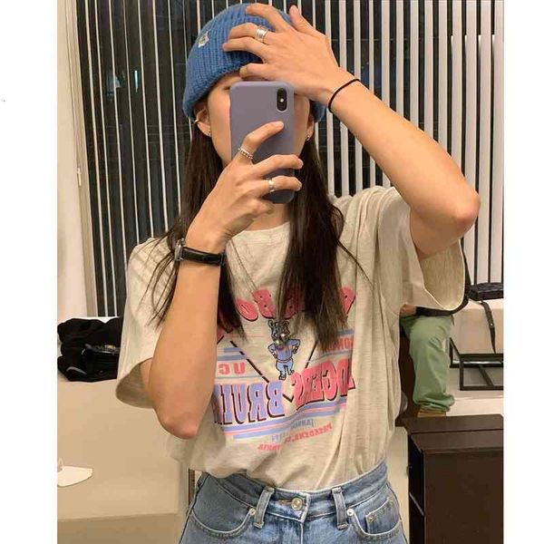 women's t-shirt spring south korea dongdamen casual loose thin round neck printed pullover short sleeve t-shirt women p1wc, White
women's t-shirt spring south korea dongdamen casual loose thin round neck printed pullover short sleeve t-shirt women p1wc, White