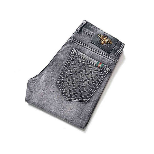 jeans grey men's spring and summer little bee fashion brand stretch slim fit small foot straight casual pants, Blue
jeans grey men's spring and summer little bee fashion brand stretch slim fit small foot straight casual pants, Blue