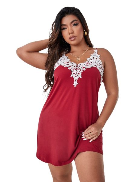 plus guipure lace panel cami nightdress d6gb#, Black;white
plus guipure lace panel cami nightdress d6gb#, Black;white