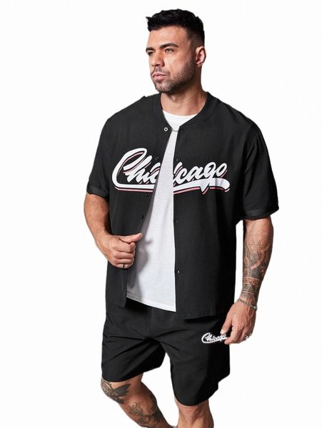 extended sizes men letter graphic baseball collar shirt & drawstring waist shorts without tee r4zk#, Gray
extended sizes men letter graphic baseball collar shirt & drawstring waist shorts without tee r4zk#, Gray