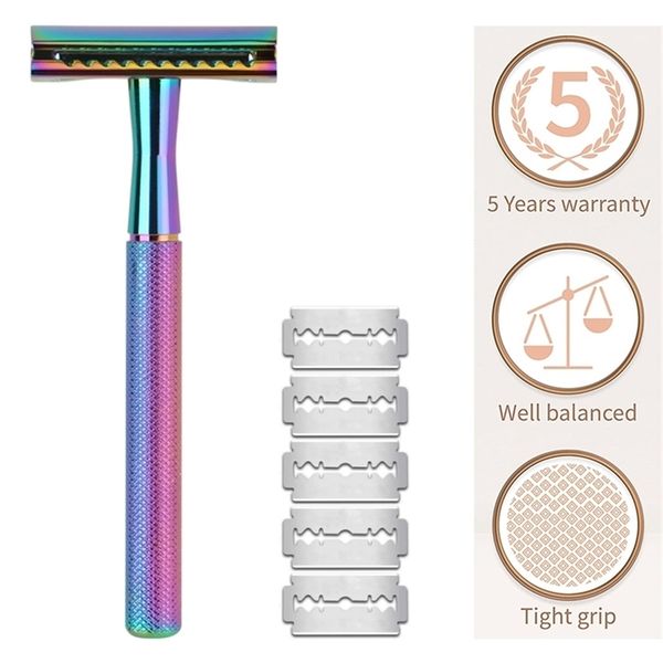 double edge safety razor reusable shaving razor with 5 shaving blades eco friendly metal razor with exquisite handle rainbow 220708
double edge safety razor reusable shaving razor with 5 shaving blades eco friendly metal razor with exquisite handle rainbow 220708