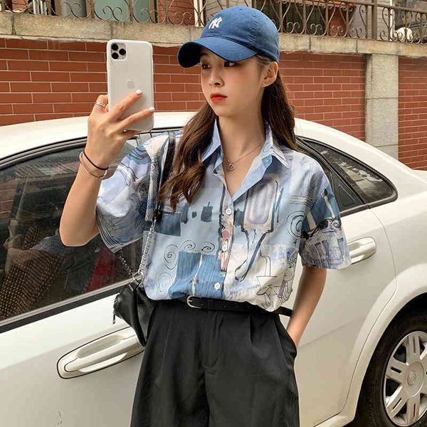 4 sizes sxl blue basic casual college wind vintage short sleeve loose all match arrival summer women shirts 210426, White
4 sizes sxl blue basic casual college wind vintage short sleeve loose all match arrival summer women shirts 210426, White