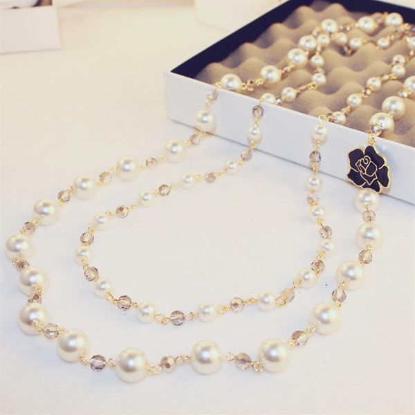 luxury designer jewelry women necklace gray white pearl necklace with flowers double sweater chains elegant long necklaces for gir263z, Silver
luxury designer jewelry women necklace gray white pearl necklace with flowers double sweater chains elegant long necklaces for gir263z, Silver