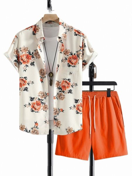 men floral print shirt & drawstring waist shorts f9zw#, Gray
men floral print shirt & drawstring waist shorts f9zw#, Gray