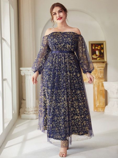 plus off shoulder gold ditsy floral print lantern sleeve mesh dress h3tx#, Black
plus off shoulder gold ditsy floral print lantern sleeve mesh dress h3tx#, Black