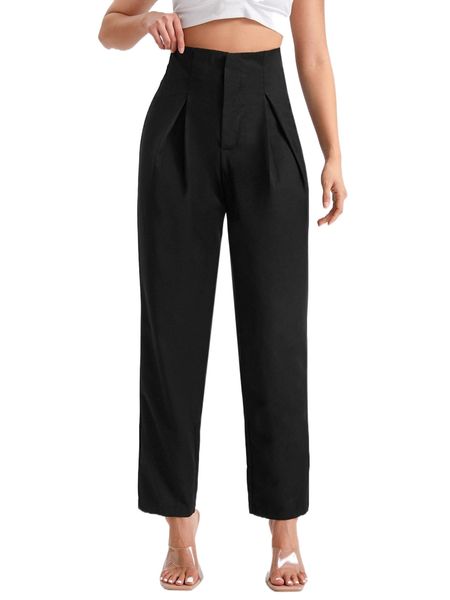 petite high waist fold pleated pants a8hb#, Black;white 
petite high waist fold pleated pants a8hb#, Black;white