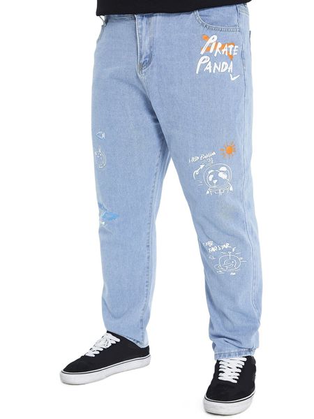 men cartoon & letter graphic jeans n3cv#, Blue
men cartoon & letter graphic jeans n3cv#, Blue