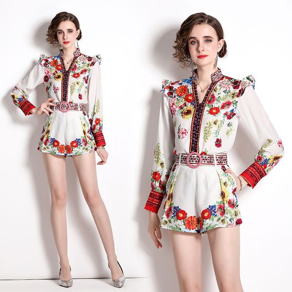 2022 print shirt short pant designer sets floral women two piece set spring autumn lady suit, White
2022 print shirt short pant designer sets floral women two piece set spring autumn lady suit, White