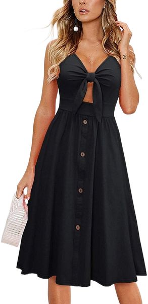 womens floral sundress v neck tie knot front spaghetti strap summer dresses with pockets y6c7#, White;black
womens floral sundress v neck tie knot front spaghetti strap summer dresses with pockets y6c7#, White;black
