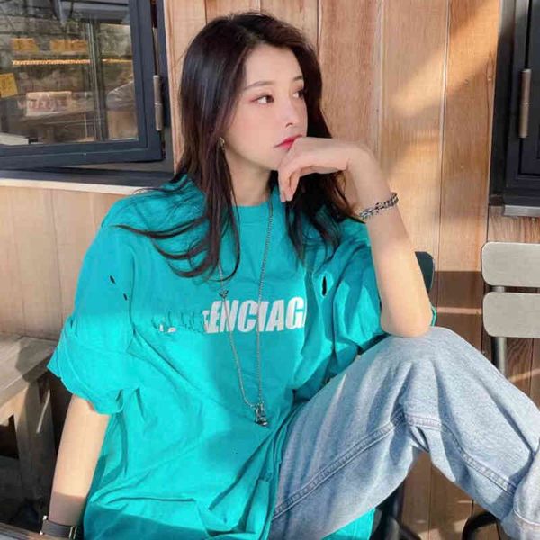 women's t-shirt s spring and summer male female lovers knife cut old hole letter printing versatile short sleeve t-shirt loose fashion, White
women's t-shirt s spring and summer male female lovers knife cut old hole letter printing versatile short sleeve t-shirt loose fashion, White