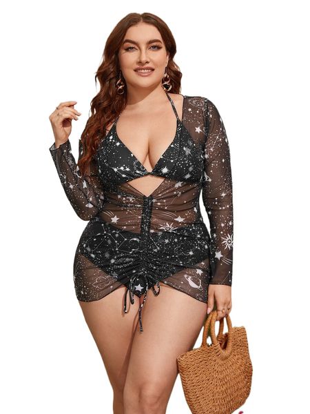 plus 3pack galaxy print halter triangle bikini swimsuit & cover up t3vg#, White;black
plus 3pack galaxy print halter triangle bikini swimsuit & cover up t3vg#, White;black