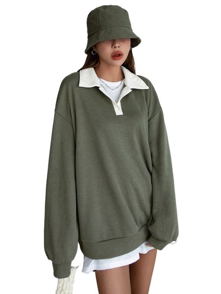 dazy polo neck drop shoulder sweatshirt 42r5#, Black 
dazy polo neck drop shoulder sweatshirt 42r5#, Black