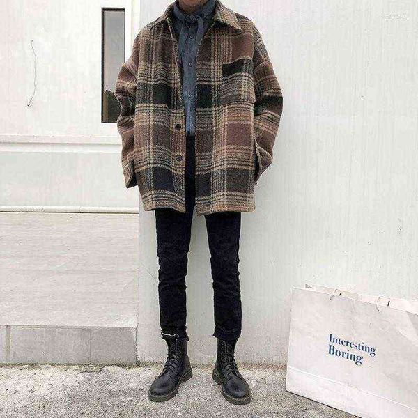 men's wool & blends plaid woolen coat fashion retro casual jacket men streetwear wild loose korean long mens overcoat viol22 t220810, Black
men's wool & blends plaid woolen coat fashion retro casual jacket men streetwear wild loose korean long mens overcoat viol22 t220810, Black