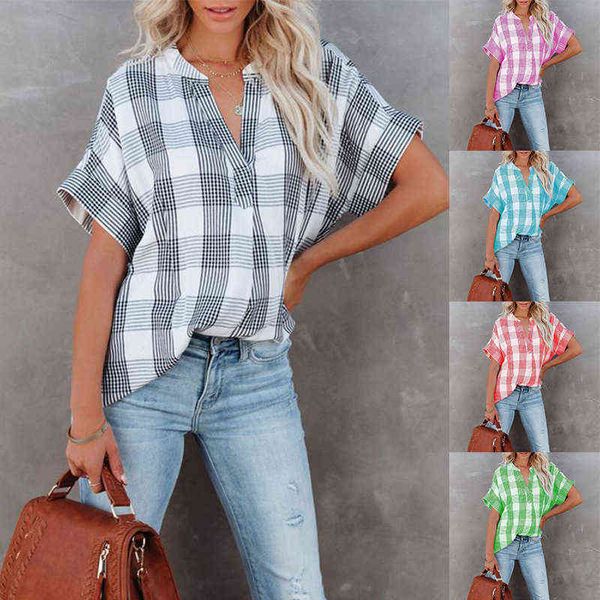 spring / summer 2022 new plaid short sleeve shirt printed v-neck loose casual women's wear, White
spring / summer 2022 new plaid short sleeve shirt printed v-neck loose casual women's wear, White