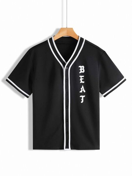 men letter graphic contrast tape patch detail shirt s83j#, White;black