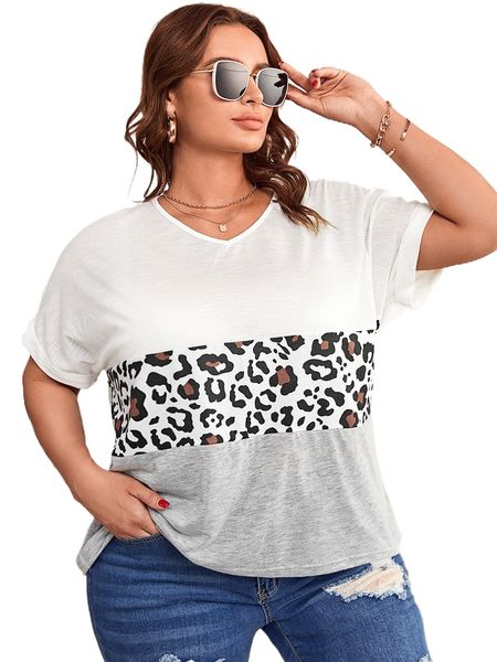 plus contrast leopard print tee u3yq#, Black