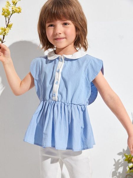 sheen little girl splicing doll collar shell edge ruffle hem she, White;black