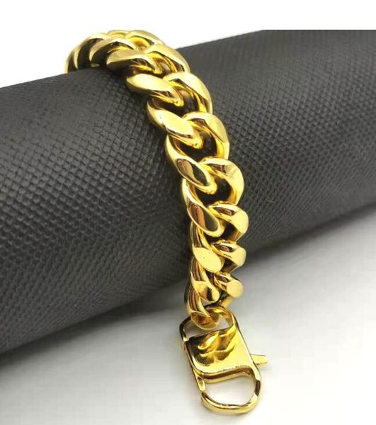 14k gold plated 13mm chains cuban round grinding 21cm bracelet, Silver
14k gold plated 13mm chains cuban round grinding 21cm bracelet, Silver