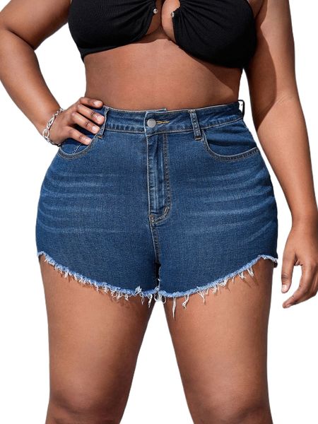plus washed raw hem denim shorts j1ov#, White;black