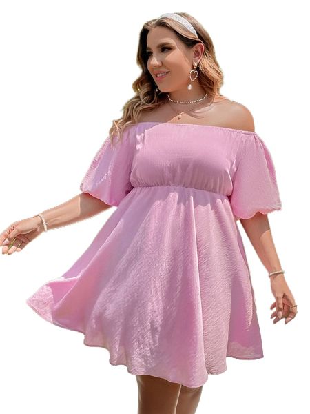 plus solid off shoulder bishop sleeve dress j3po#, Black 
plus solid off shoulder bishop sleeve dress j3po#, Black