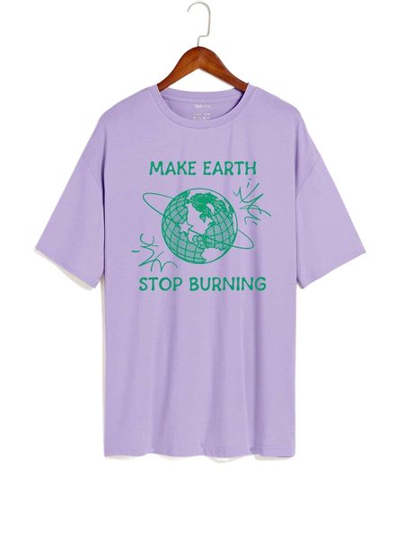 planet & slogan graphic tee s5w4#, White