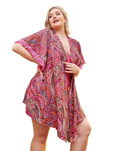 plus paisley print batwing sleeve fringe trim kimono w8uk#, Black;gray
plus paisley print batwing sleeve fringe trim kimono w8uk#, Black;gray