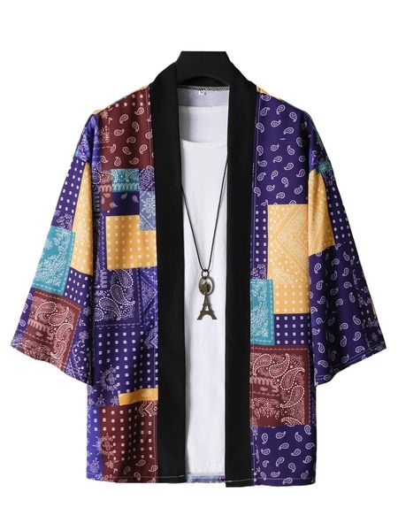 men random patchwork print drop shoulder kimono shirt without tee 98k9#, White;black
men random patchwork print drop shoulder kimono shirt without tee 98k9#, White;black