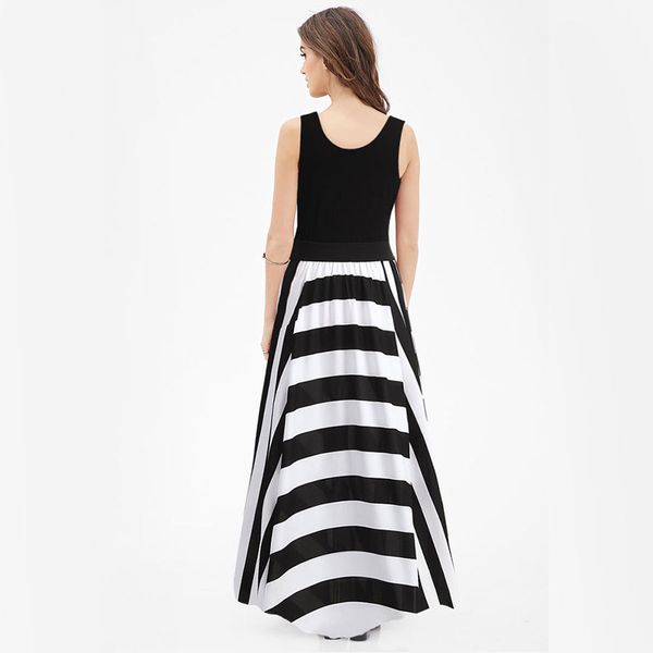 women dress fashion black and white stripe splicing backless sleeveless dresses floor length long casual party maxi dress, Black;gray
women dress fashion black and white stripe splicing backless sleeveless dresses floor length long casual party maxi dress, Black;gray