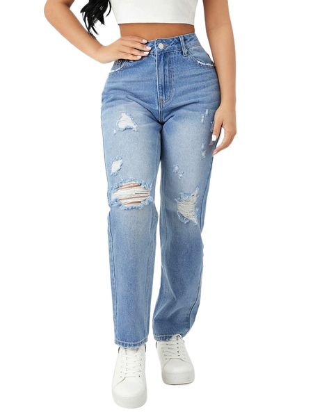 petite high waist ripped jeans m5ei#, Blue
petite high waist ripped jeans m5ei#, Blue