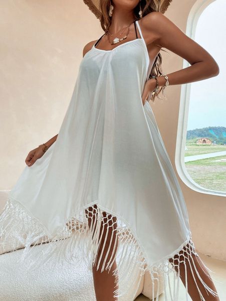 fringe hem cover up f7to#, White;black
