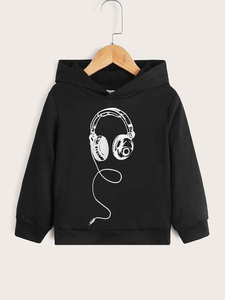 toddler boys graphic print hoodie she, Black