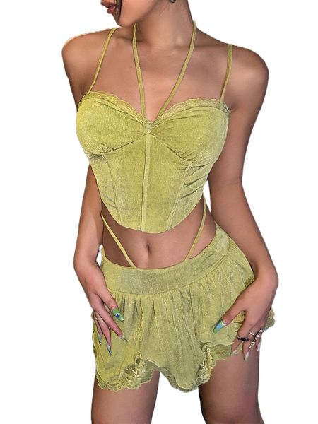 ruched bust crop cami & skirt set 63ip#, White 
ruched bust crop cami & skirt set 63ip#, White