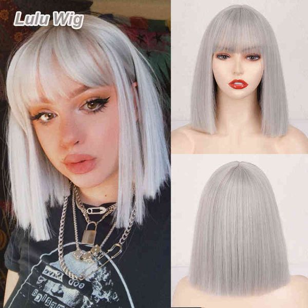 short synthetic silver gray bob with bangs straight wigs for women cosplay daily party red blackpink wig 220525, Black
short synthetic silver gray bob with bangs straight wigs for women cosplay daily party red blackpink wig 220525, Black