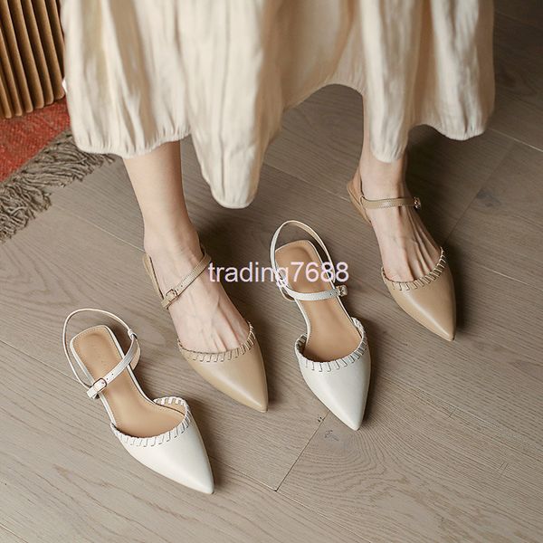 sandals baotou flat sandals women's summer versatile student beige leather low heel pointed single shoes, Black
sandals baotou flat sandals women's summer versatile student beige leather low heel pointed single shoes, Black
