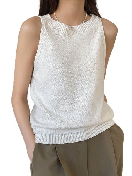 dazy solid ribbed knit tank m4ij#, White