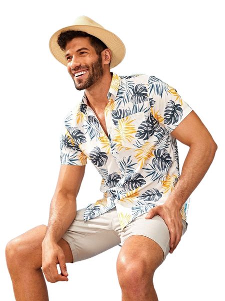 men tropical print shirt 08gk#, White;black
