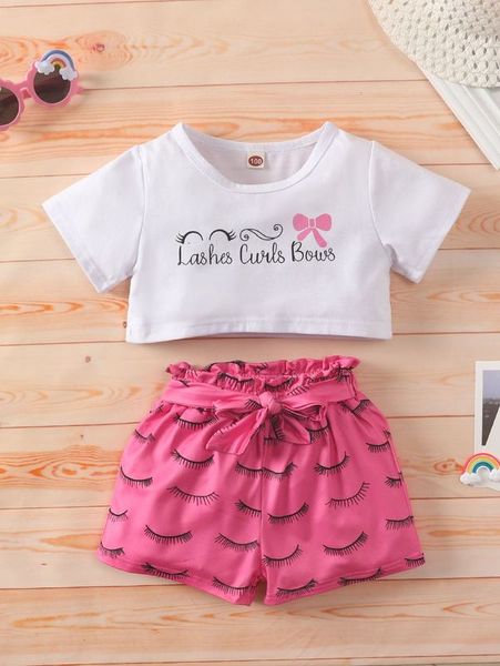 toddler girls eyelash & letter graphic tee & paperbag waist belted shorts she, White
toddler girls eyelash & letter graphic tee & paperbag waist belted shorts she, White