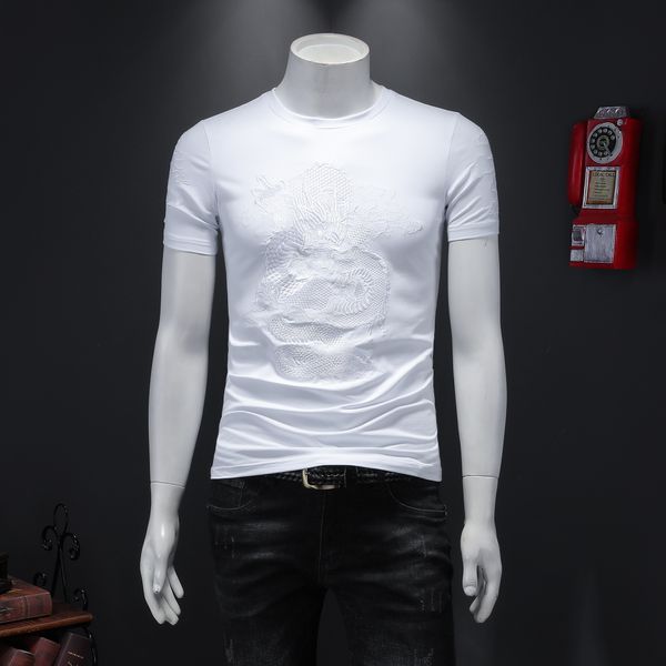 new printed men's summer short-sleeved t-shirts handsome and interesting patterns drill embroidery round neck trendy fashion bottoming, White;black
new printed men's summer short-sleeved t-shirts handsome and interesting patterns drill embroidery round neck trendy fashion bottoming, White;black